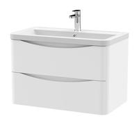 Nuie Lunar Wall Hung 2 Drawer Vanity Unit and Ceramic Basin | Satin White | MDF | 800mm