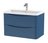 Nuie Lunar 2 Drawer Wall Hung Vanity Unit and Polymarble Basin with 1 Tap Hole | Satin Blue | MFC | 800mm