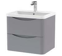 Nuie Lunar Wall Hung 2 Drawer Vanity Unit and Polymarble Basin | Satin Grey | MDF | 600mm