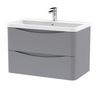 Nuie Lunar Wall Hung 2 Drawer Vanity Unit and Polymarble Basin | Satin Grey | MDF | 800mm