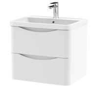 Nuie Lunar Wall Hung 2 Drawer Vanity Unit and Polymarble Basin | Satin White | MDF | 600mm
