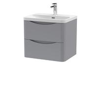 Nuie Lunar Wall Hung 2 Drawer Vanity Unit and Thin Edge Ceramic Basin | Satin Grey | MFC | 600mm