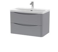 Nuie Lunar Wall Hung 2 Drawer Vanity Unit and Thin Edge Ceramic Basin | Satin Grey | MFC | 800mm