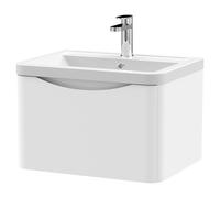 Nuie Lunar Wall Hung Single Drawer Vanity Unit and Ceramic Basin | Satin White | MDF | 600mm