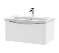 Nuie Lunar Wall Hung Single Drawer Vanity Unit and Ceramic Basin | Satin White | MDF | 800mm