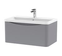 Nuie Lunar Wall Hung Single Drawer Vanity Unit and Polymarble Basin | Satin Grey | MFC | 800mm