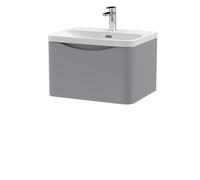 Nuie Lunar Wall Hung Single Drawer Vanity Unit and Thin Edge Ceramic Basin | Satin Grey | MFC | 600mm