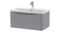 Nuie Lunar Wall Hung Single Drawer Vanity Unit and Thin Edge Ceramic Basin | Satin Grey | MFC | 800mm