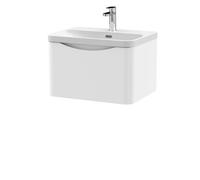 Nuie Lunar Wall Hung Single Drawer Vanity Unit and Thin Edge Ceramic Basin | Satin White | MFC | 600mm