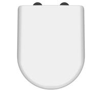Nuie Luxury D Shaped Soft Close Toilet Seat with Matt Black Hinge Caps | White | UF | 364mm x 51mm x 446mm