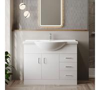 Nuie Mayford Vanity Unit and Curved Ceramic Basin | Gloss White | MDF | 1050mm