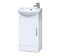 Nuie Mayford Floor Standing 1 Door Vanity Unit and Basin with 1 Tap Hole | Gloss White | MDF | 400mm