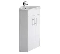 Nuie Mayford Floor Standing 2 Door Corner Vanity Unit With Ceramic Basin | Gloss White | MDF | 800mm