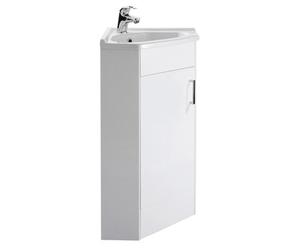 Nuie Mayford Single Door Corner Vanity Unit and Basin | Gloss White | MDF | 555mm