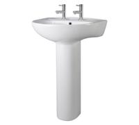 Nuie Melbourne Basin with 2 Tap Holes and Full Pedestal | White | Ceramic | 550mm