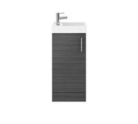 Nuie MIN003 Vault Modern Bathroom Cloakroom Compact Single Soft Close Door Floor Standing Vanity Unit with 1 Tap Hole Ceramic Basin, 400mm, Woodgrain Anthracite