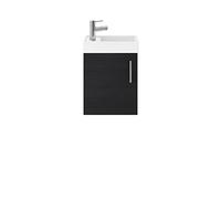 Nuie MIN010 Vault Modern Bathroom Single Soft Close Door Wall Hung Vanity Unit with 1 Tap Hole Ceramic Basin, 400mm, Woodgrain Charcoal Black