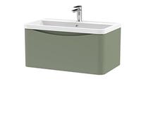 nuie Modern Bathroom Wall Hung 1 Drawer Vanity Unit & Polymarble Basin, 800mm, Satin Green