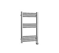 nuie MTY359 Electric Heating Round Straight 10 Bar Towel Radiator, 250 Watt, 800mm x 500mm, Chrome