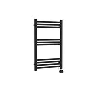 nuie MTY459 Electric Round Modern Bathroom Wall Hung Round Electric Flat Panel Heated Towel Rail, 800 x 500mm, Matt Black
