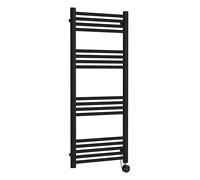 nuie MTY460 Electric Round Modern Bathroom Wall Hung Round Electric Flat Panel Heated Towel Rail, 1200 x 500mm, Matt Black