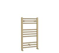 nuie MTY803 Lorica Round Straight Towel Radiator, 800mm x 500mm, Brushed Brass