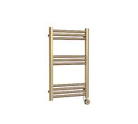 nuie MTY859 Electric Heating Round Straight 10 Bar Towel Radiator, 250 Watt, 800mm x 500mm, Brushed Brass