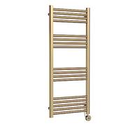 nuie MTY860 Electric Heating Round Straight 17 Bar Towel Radiator, 400 Watt, 1200mm x 500mm, Brushed Brass