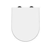 nuie NTS007B Modern Bathroom D Shaped Soft Close Toilet Seat with Black Cover Caps, 370 x 70 x 450mm, White