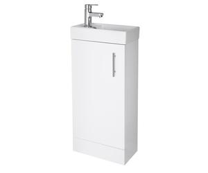 NUIE NVX192 Vault Modern Bathroom Single Soft Close Door Floor Standing Vanity Unit with 1 Tap Hole Ceramic Basin, 400mm, Gloss White, H: 781mm, W, D: 222mm, Set of 2 Pieces