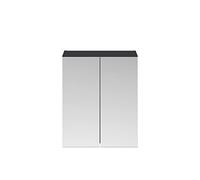 nuie OFF1417 Parade Modern Bathroom Wall Hung 2 Door Mirror Cabinet, 600mm, Soft Black