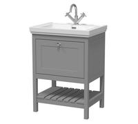 Nuie Old London Bexley Floor Standing 1 Drawer Vanity & 1 Tap Hole Fireclay Basin, Stylish Vanity Unit With Basin, Cool Grey, 600mm