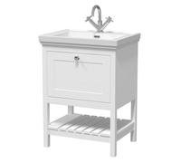 Nuie Old London Bexley Floor Standing 1 Drawer Vanity & 1 Tap Hole Fireclay Basin, Stylish Vanity Unit With Basin, Pure White, 600mm