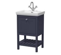 Nuie Old London Bexley Floor Standing 1 Drawer Vanity & 1 Tap Hole Fireclay Basin, Stylish Vanity Unit With Basin, Indigo Blue, 500mm