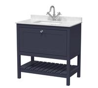 Nuie Old London Bexley Floor Standing 1 Drawer Vanity & 1 Tap Hole Marble Top, Stylish Vanity Unit With Basin, Indigo Blue, 800mm