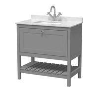 Hudson Reed BEX227WS1 Bexley Traditional Bathroom Floor Standing 2 Door 1 Shelf Vanity Unit & Marble Top With 1 Tap Hole Basin, 800mm, Cool Grey/White