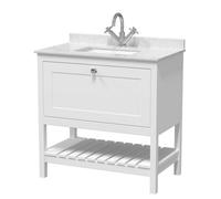 Hudson Reed BEX127WS1 Bexley Traditional Bathroom Floor Standing 2 Door 1 Shelf Vanity Unit & Marble Top With 1 Tap Hole Basin, 800mm, Pure White/White