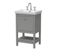 Nuie Old London Bexley Floor Standing 1 Drawer Vanity & 3 Tap Hole Fireclay Basin, Stylish Vanity Unit With Basin, Cool Grey, 500mm