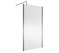 Nuie Outer Framed Wetroom Screen with Support Bar | Brushed Pewter | Glass/Aluminium | 1100mm x 1850mm