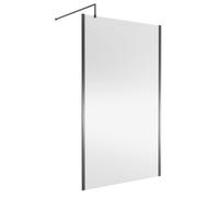Nuie Outer Framed Wetroom Screen with Support Bar | Brushed Pewter | Glass/Aluminium | 1200mm x 1850mm