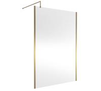 Nuie Outer Framed Wetroom Shower Screen with Support Bar | Brushed Brass | Aluminium/Glass | 1400mm x 1850mm