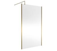 Nuie Outer Framed Wetroom Shower Screen with Support Bar | Brushed Brass | Glass/Aluminium | 1200mm x 1850mm