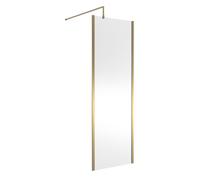 Nuie Outer Framed Wetroom Shower Screen with Support Bar | Brushed Brass | Glass/Aluminium | 700mm x 1850mm