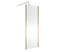 Nuie Outer Framed Wetroom Shower Screen with Support Bar | Brushed Brass | Glass/Aluminium | 760mm x 1850mm
