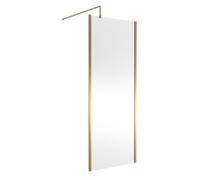 Nuie Outer Framed Wetroom Shower Screen with Support Bar | Brushed Brass | Glass/Aluminium | 800mm x 1850mm