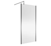 Nuie Outer Framed Wetroom Shower Screen with Support Bar | Brushed Pewter | Glass/Aluminium | 1000mm x 1850mm