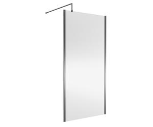 Nuie Outer Framed Wetroom Shower Screen with Support Bar | Brushed Pewter | Glass/Aluminium | 1000mm x 1850mm