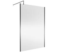Nuie Outer Framed Wetroom Shower Screen with Support Bar | Brushed Pewter | Glass/Aluminium | 1400mm x 1850mm