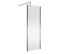 Nuie Outer Framed Wetroom Shower Screen with Support Bar | Brushed Pewter | Glass/Aluminium | 760mm x 1850mm