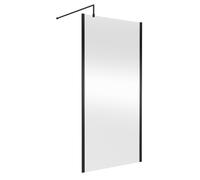 Nuie Wetroom Screen with Support Bar | Matt Black | Aluminium/Glass | 1000mm x 1850mm